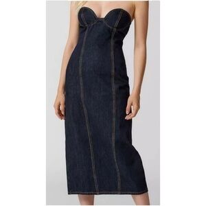 NWT LIONESS Smokeshow Dark Wash Denim Strapless Sleeveless Midi Dress sz M